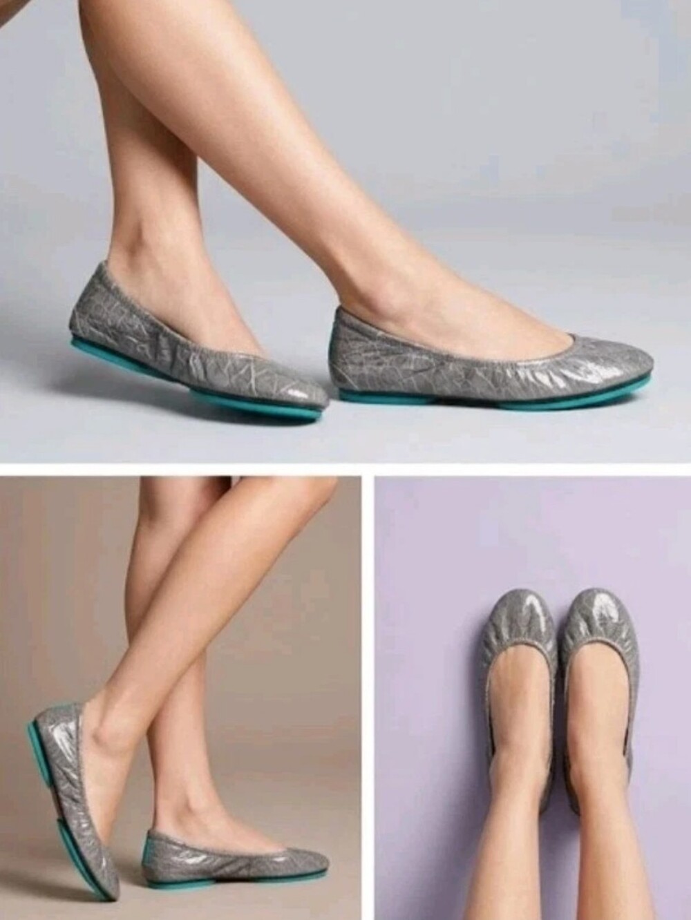 Tieks By Gavrieli Women's Slate Grey Croc Print Patent Leather Ballet Flats! 7